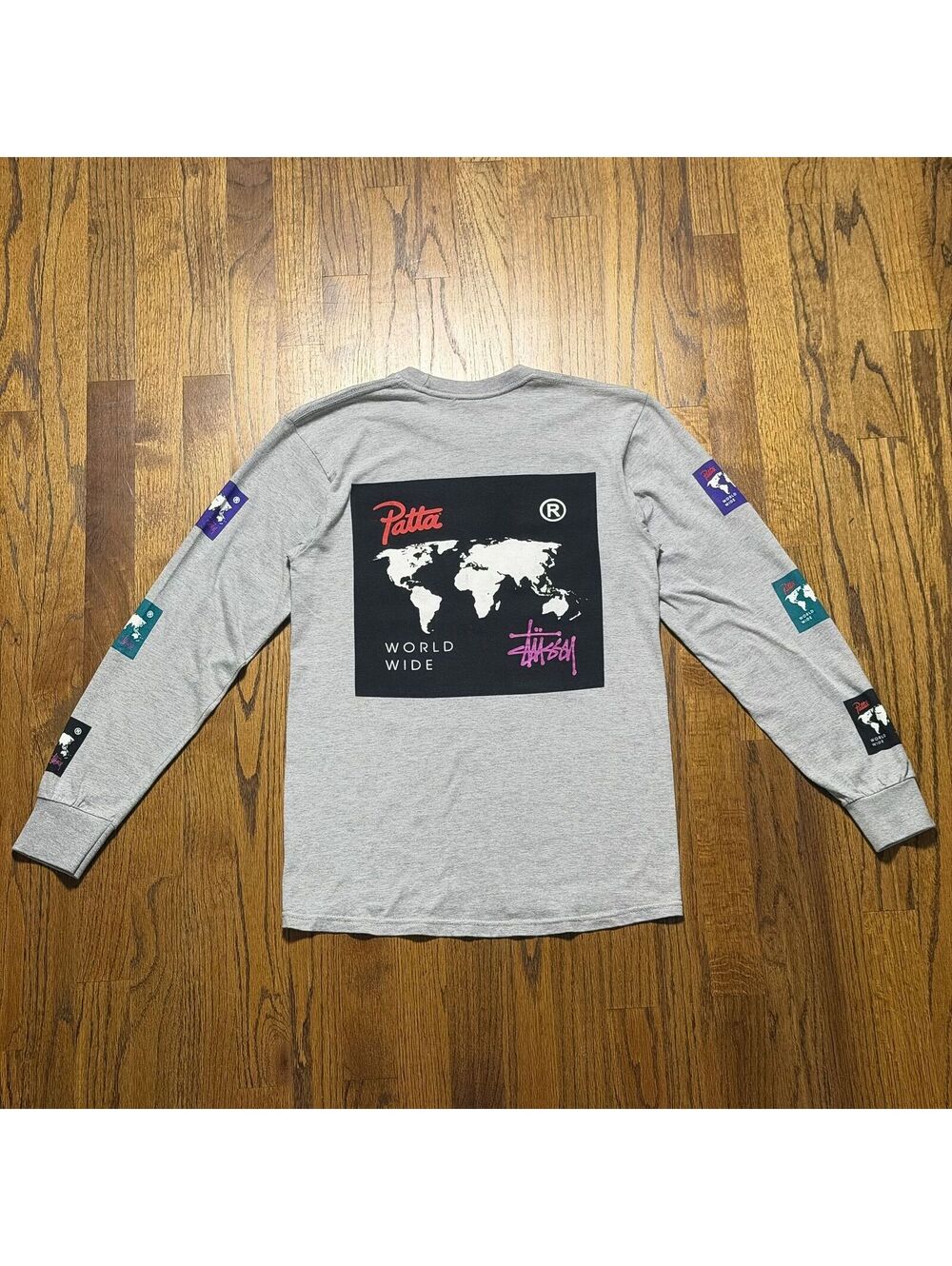2015 Stรผssy x Patta World Wide Long Sleeve Tee Grey โข S